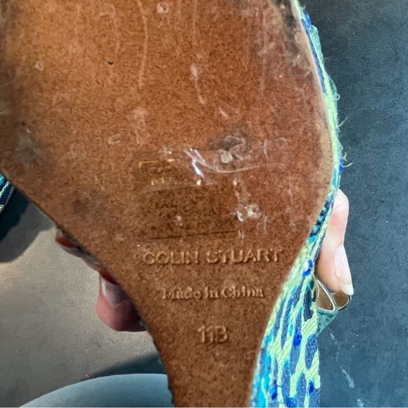 Colin Stuart sz 11 green suede leopard print platform wedge sandals - Picture 14 of 16